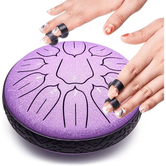 Steel Tongue Drum 6 Inch 11 Notes Hand Drums for Musical Education Yoga (Purple) - Picture 5 of 7
